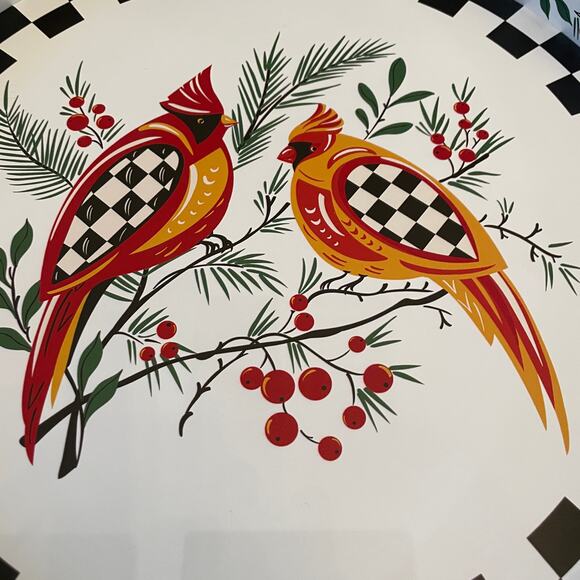 Mackenzie Child's Holiday Cardinal Round Metal Serving Trays, Set of 2 New - Picture 12 of 16